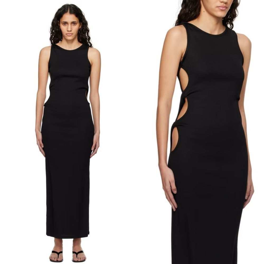 Christopher Esber Oblix Maxi Dress AU10 M Black Cut Out Rib Knit NWT Designer